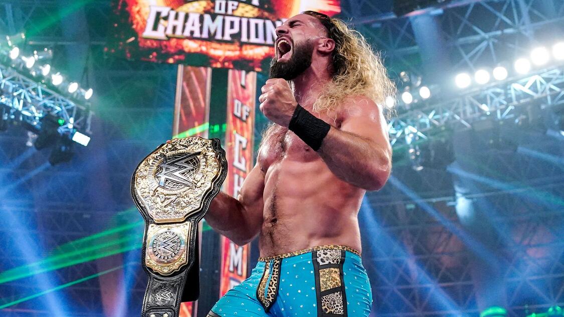 Seth “Freakin” Rollins def. AJ Styles to win the World Heavyweight Championship WWE Photo